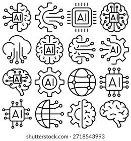 Conjunto de iconos de inteligencia artificial Estilo de contorno (Parte 1)