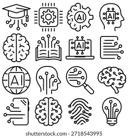 Conjunto de iconos de inteligencia artificial Estilo de contorno (Parte 2)