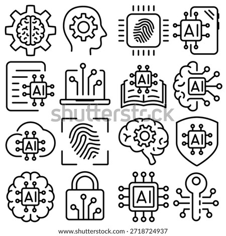 Artificial Intelligence Icon Set Outline Style (Part 3)