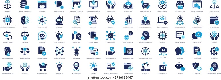 Artificial Intelligence icon set. Related to machine, science, ai, learning, mind, nerve, signs, information, science, network, system, intelligence, technology and more. Minimalist icons collection. Pixel perfect. Solid icon collecton.