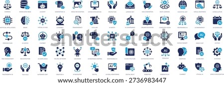 Artificial Intelligence icon set. Related to machine, science, ai, learning, mind, nerve, signs, information, science, network, system, intelligence, technology and more. Minimalist icons collection. Pixel perfect. Solid icon collecton.