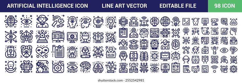 Conjunto de ícones de inteligência artificial. Simples line art ícones de inteligência artificial pacote e Editable Stroke. Ilustração vetorial