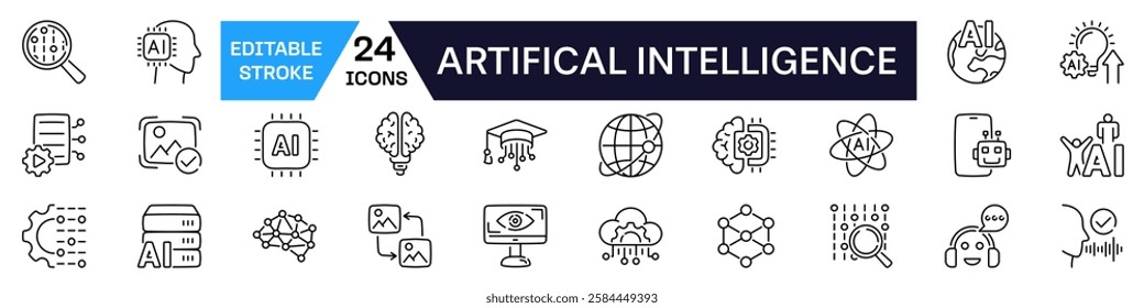 Artificial Intelligence icon set. Technology linear icon.