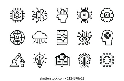 Artificial intelligence Icon Set. Vector Graphic Illustration. 