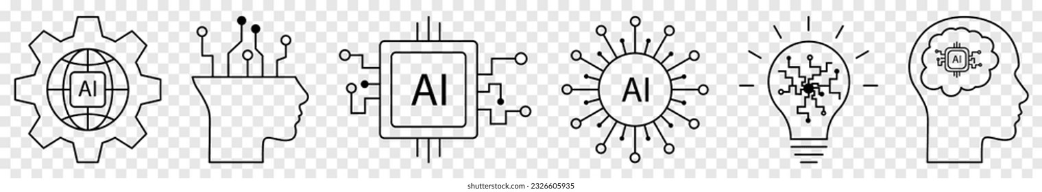 Artificial intelligence icon set. Vector graphic illustration