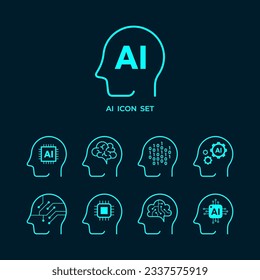 artificial intelligence icon set in vector format