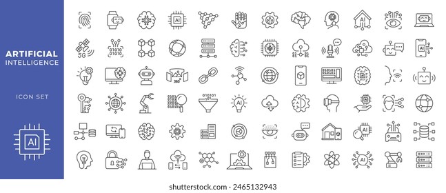 Artificial intelligence icon set. Vector graphic illustration