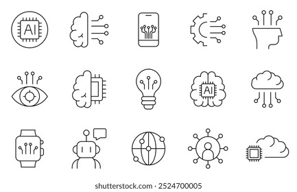 Artificial intelligence icon set. Vector graphic illustration.	