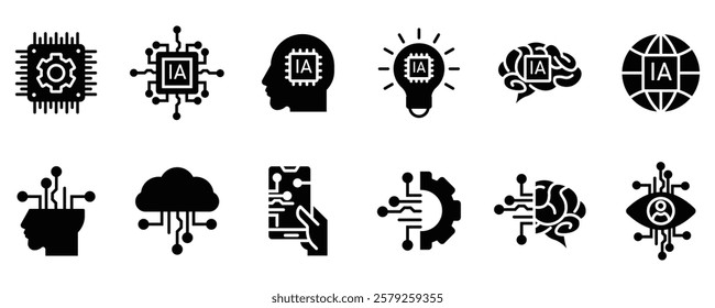 Artificial intelligence icon set. Vector graphic illustration. vector stock.