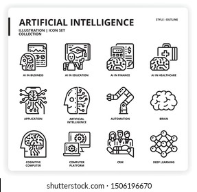 Artificial Intelligence icon set for web design, book, magazine, poster, ads, app, etc.