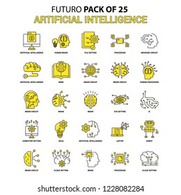 Conjunto de iconos de inteligencia artificial. Amarillo Futuro Último paquete de iconos de diseño