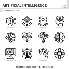 artificial intelligence icon set,outline style,vector and illustration