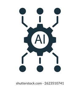 Artificial intelligence icon showing machine learning and ai software processing data