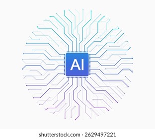 Artificial intelligence icon, sign, logo in the circuit line style. AI processor vector icon flat design. Motherboard digital chip AI. Machine learning design
