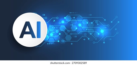 Icono de inteligencia artificial, signo, logotipo en el estilo de línea de circuito. Diseño plano del icono del Vector del procesador AI. Tarjeta madre de chip digital AI. Diseño de aprendizaje automático