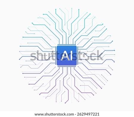 Artificial intelligence icon, sign, logo in the circuit line style. AI processor vector icon flat design. Motherboard digital chip AI. Machine learning design