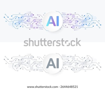 Artificial intelligence icon, sign, logo in the circuit line style. AI processor vector icon flat design. Motherboard digital chip AI. Machine learning design.