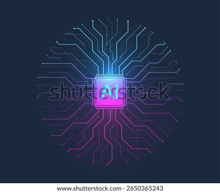 Artificial intelligence icon, sign, logo in the circuit line style. AI processor vector icon flat design. Motherboard digital chip AI. Machine learning design
