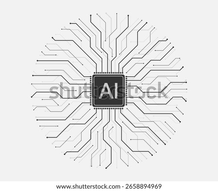 Artificial intelligence icon, sign, logo in the circuit line style. AI processor vector icon flat design. Motherboard digital chip AI. Machine learning design