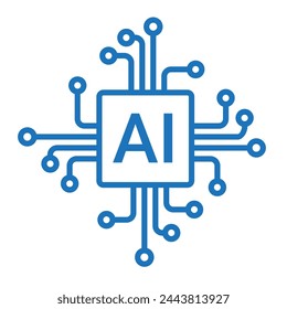 Artificial intelligence icon. Simple ai system logo. Microchip processor artificial intelligence.