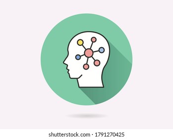 Icono artificial de inteligencia. Ilustración simple con sombra larga aislada para diseño gráfico y web.