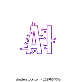 Artificial Intelligence Icon. Vector illustration with abbreviation AI and tech circuit board texture. 