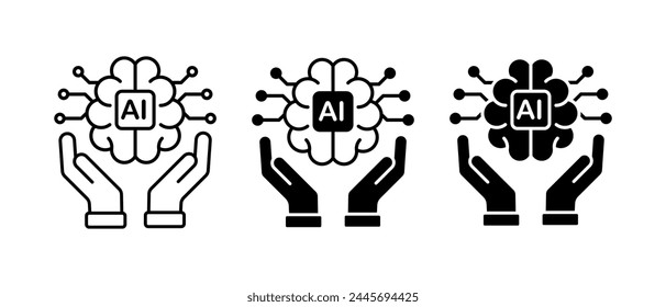 Artificial intelligence icon vector set. Brain with hand symbol
