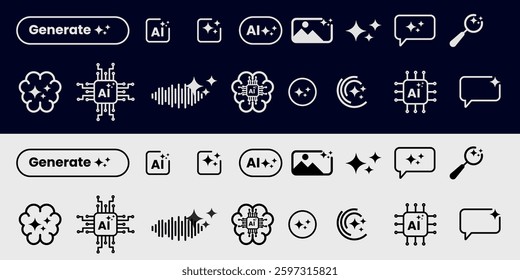 Artificial intelligence icons Ai, brain, tech chip