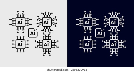 Artificial intelligence icons Ai, brain, tech chip