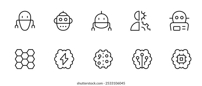 Artificial intelligence icons. Ai, Innovation technology and artificial intelligence line icon set. Vector illustration. Editable stroke.