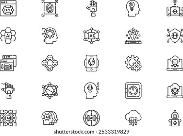 Artificial intelligence icons collection is a vector illustration with editable stroke.