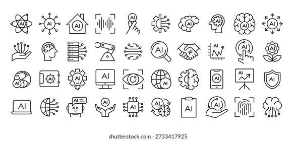 Iconos de inteligencia artificial. Contiene IA generativo, tecnología, reconocimiento, colección de íconos de aprendizaje automático