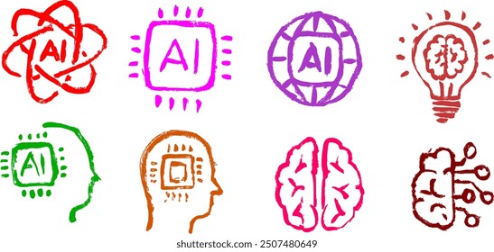 Artificial Intelligence Icons Grunge Brush Stroke