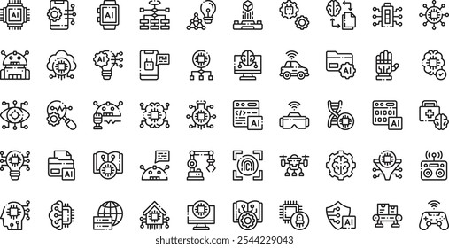 Ícones de inteligência artificial . Coleção de ícones vetoriais de alta qualidade com traçado editável. Ideal para projetos profissionais e criativos.