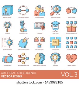 Artificial Intelligence Icons Including Black Box Learning, Transfer, Cognition, Sensorimotor Skill, Ai Knowledge, Expert System, Computational, Multi Agent, Pattern Recognition, Emergent Behavior.