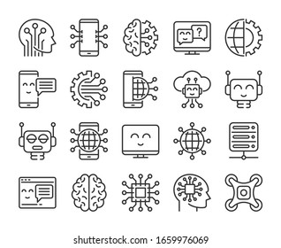 Artificial intelligence icons. Innovation technology and artificial intelligence line icon set. Vector illustration. Editable stroke.