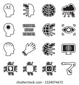 Artificial Intelligence Icons. Line With Fill Design. Vector Illustration.