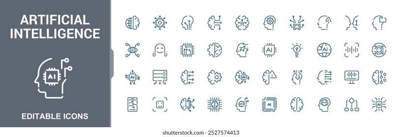 Artificial intelligence icons. Minimal line art style icons pack. Related to technology, computer. Vector illustration
