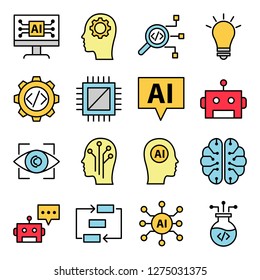 Artificial intelligence icons pack. Isolated artificial intelligence symbols collection. Graphic icons element