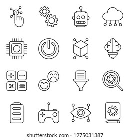 Artificial intelligence icons pack. Isolated artificial intelligence symbols collection. Graphic icons element
