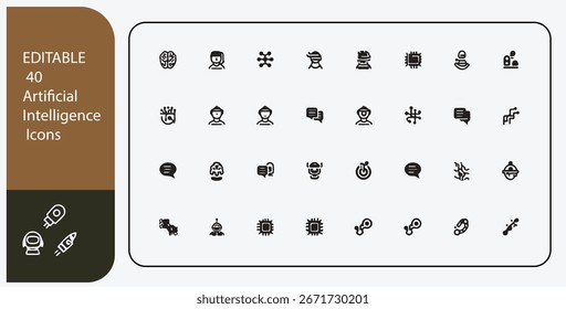 Iconos de inteligencia artificial que representan diversos aspectos de los iconos de IA Techno.