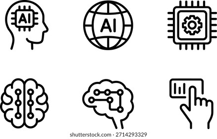 Artificial intelligence icons representing human mind and technology