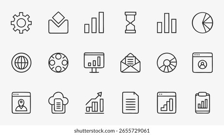 Artificial intelligence icons representing mechanical and intellectual ideas robot and gear icons set in outline style