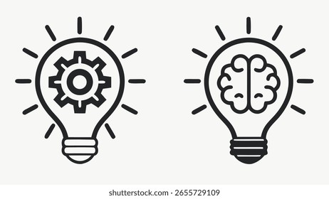 Artificial intelligence icons representing mechanical and intellectual ideas robot and gear icons set in outline style