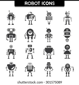 Artificial Intelligence icons, robot and cybrog icons, AI icons