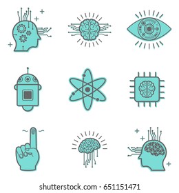 Artificial intelligence icons set with 