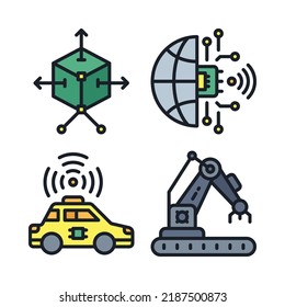 artificial intelligence icons set = 3d graphic, network, driverless, manufacture. Perfect for website mobile app, app icons, presentation, illustration and any other projects