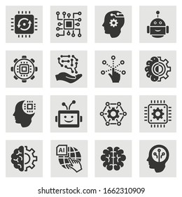 Artificial intelligence icons. Set of brain, robot, ai, head, innovation and more.