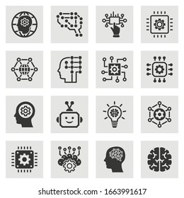 Artificial intelligence icons. Set of brain, robot, ai, head, innovation and more.