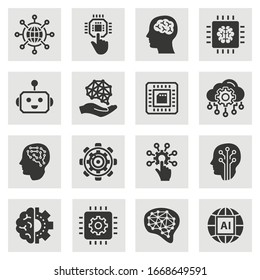 Artificial intelligence icons. Set of brain, robot, ai, head, innovation and more.